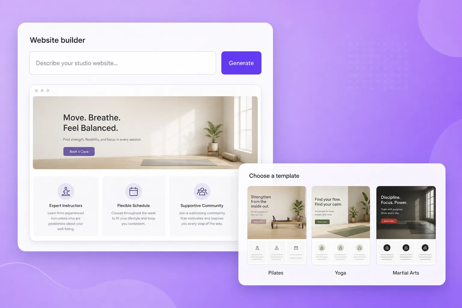 Build your studio website in minutes, not weeks.